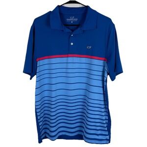 Vineyard Vines Polo Shirt Mens Medium Blue Striped Performance Golf Stretch